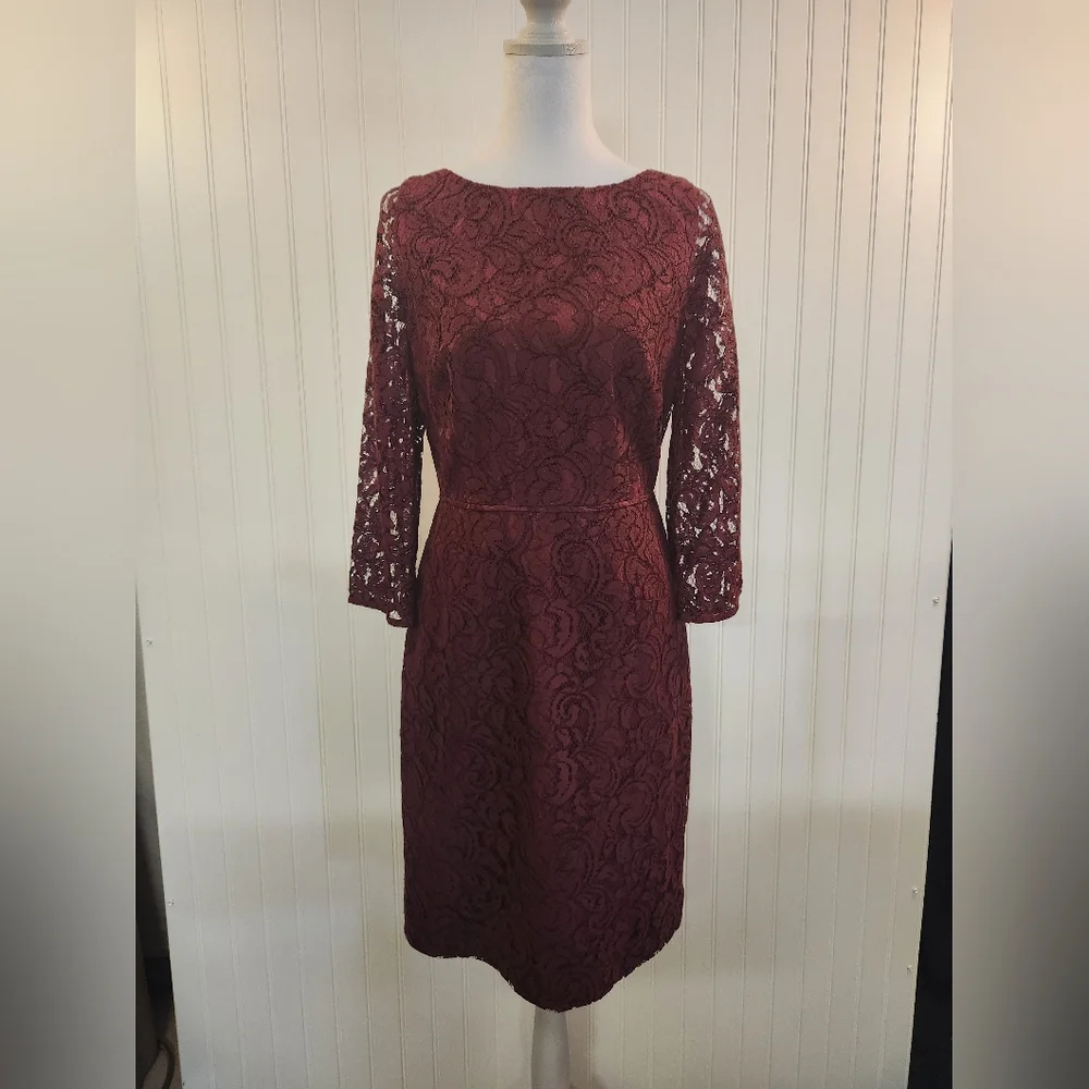 NEW J.Crew Women's Burgundy Lace Overlay Backless‎ Sheath Dress Size 8 Cocktail